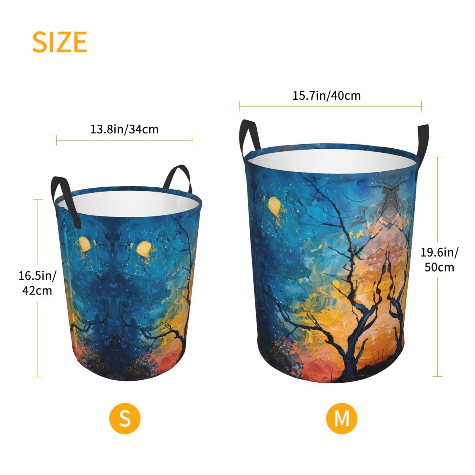 Large Laundry Basket with Handles - Abstract Night Sky Tree Kids Baby Dirty Clothes Laundry Hamper for Bedroom Aesthetic