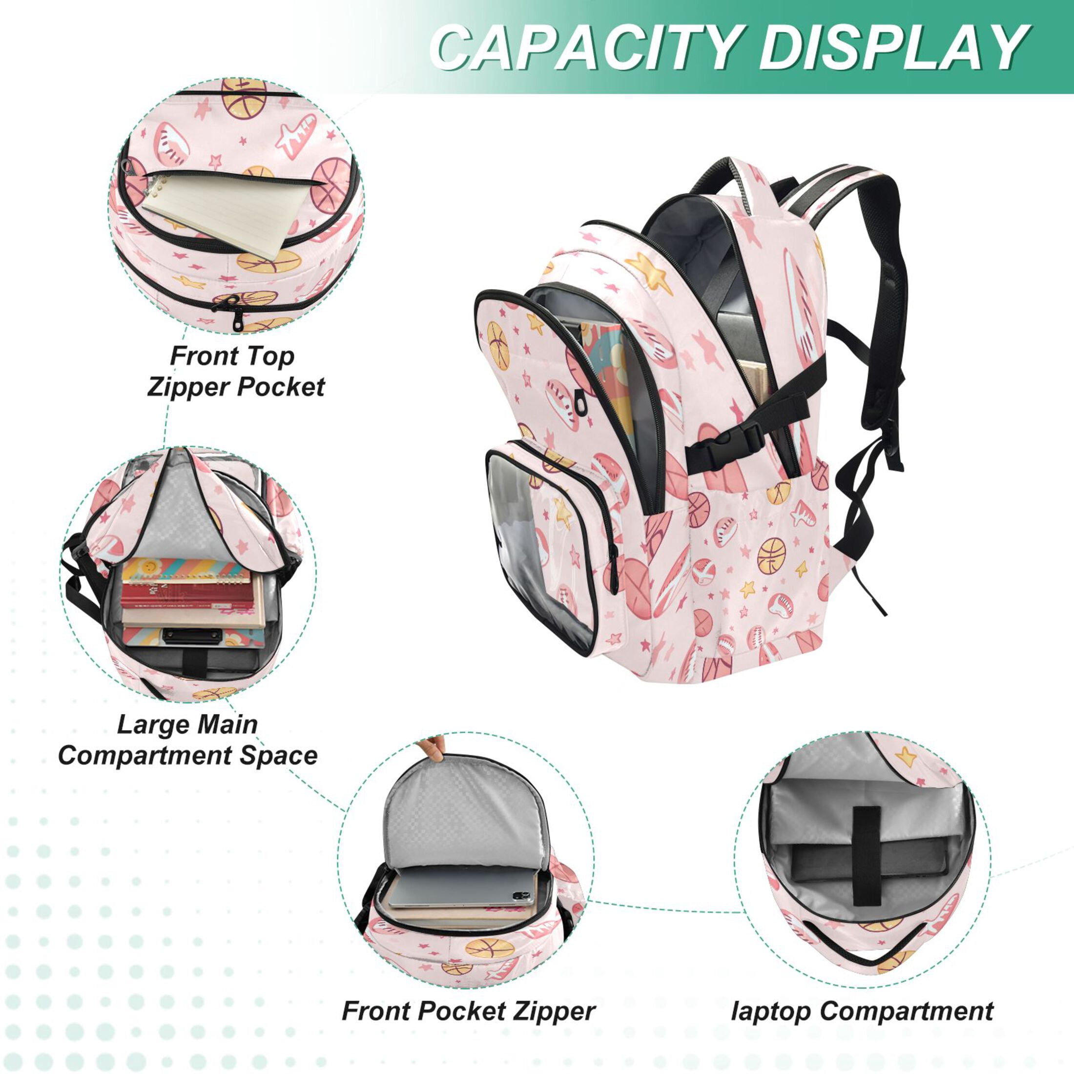 PVC Casual Backpack 25L Daypack with Laptop Compartment Lightweight Travel Backpack for Work Outdoor Activities Basketballs and Baseballs