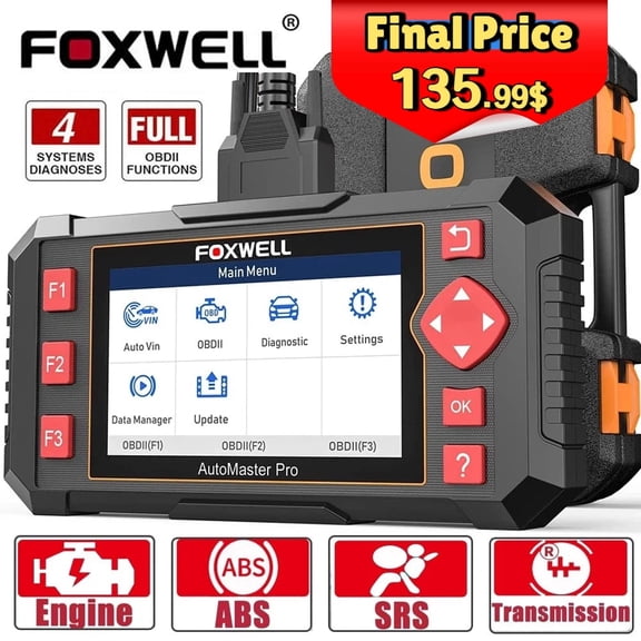Foxwell NT604 Elite OBD2 Scanner Automotive Diagnostic Tool Car Four System Scanner Vehicle Code Reader for Engine Transmission ABS Airbag SRS Car Scanner Automotive Scanner Full OBDII Functions