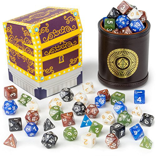 35 Polyhedral Dice in 5 Complete Sets & Dice Cup Wiz Dice Cup of Wonder 