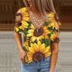 thumbnail image 2 of Moda mujer elegante sexy media manga Ｖ-cuello cremallera impresión ahueca hacia fuera camiseta blusa Tops Pompotops hfajkhk128908, 2 of 5