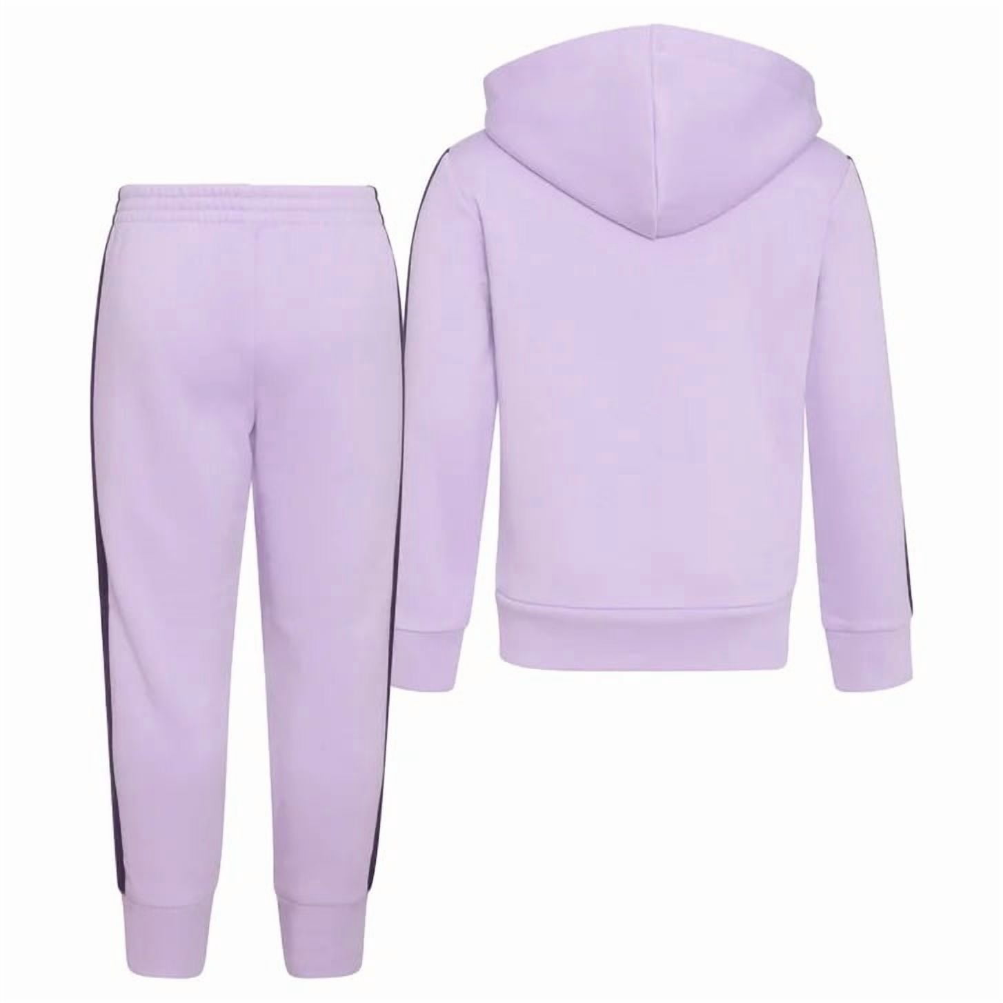 adidas Youth Kids’ 2-Piece Tracksuit Outfit Set – Fleece Hoodie & Jogger Sweatpants, Midweight Activewear Outfit (Purple/4T)