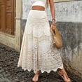 thumbnail image 6 of Skirts for Women Trendy,Women's Floral Embroidered Knit Skirt Lace Crochet Eyelet Elastic Waist Flared Maxi Long Skirt, 6 of 7