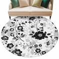 thumbnail image 6 of Vintage Flowers Round Rug 5ft Washable Circle Kitchen Rugs Non Slip Black White Farmhouse Floral Plants Large Area Rug Indoor Floor Carpet for Bedroom Living Room Home Office Dining Room Nursery, 6 of 8