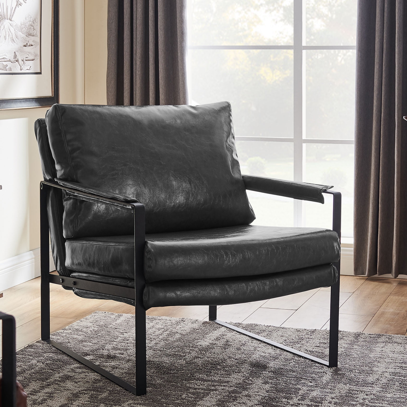 Black leather living room chair hot sale