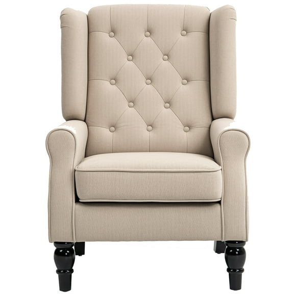 HOMCOM Accent Chair Button-Tufted Armchair with Wingback Round Arms Beige