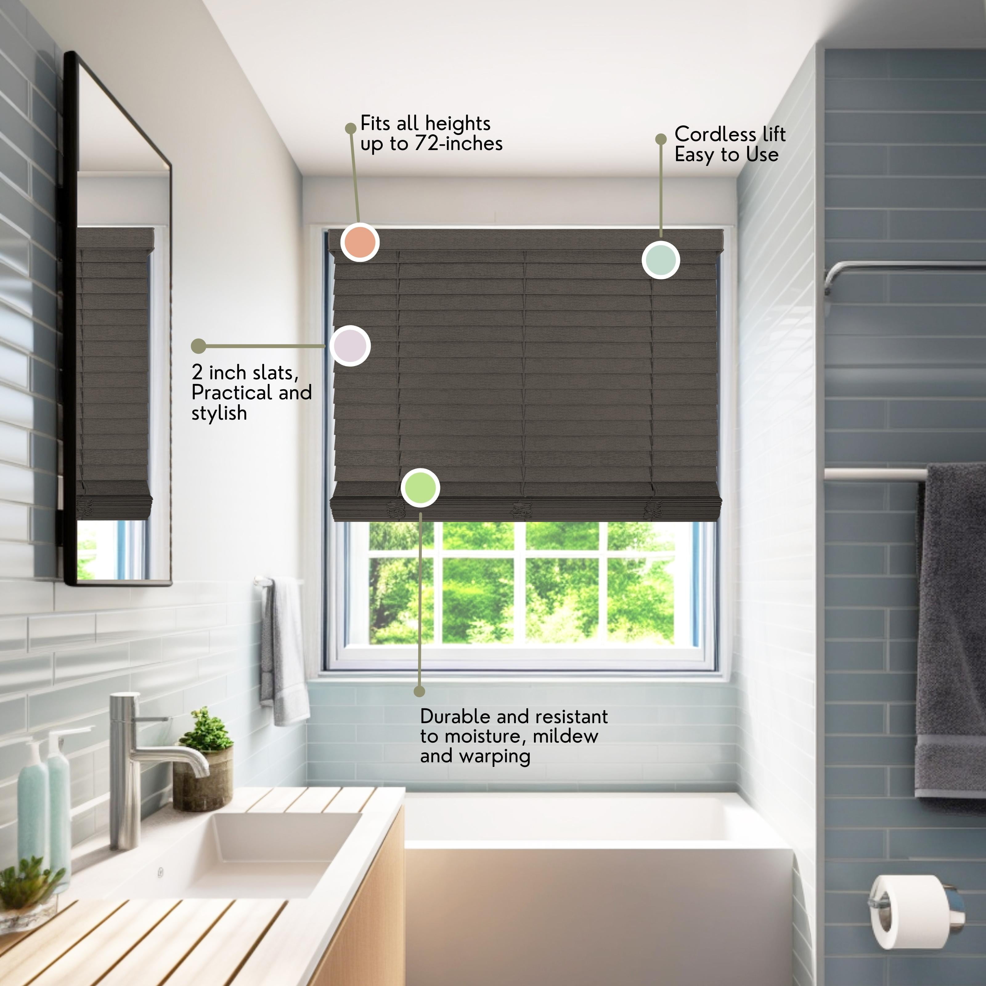 Chicology Cordless Faux Wood Blinds, Brown Textured (2" Slat), 26.5"W X 72"H