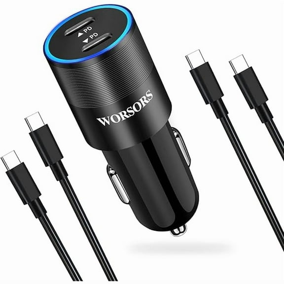 USB C Super Fast Car Charger, 60W 2-Port Fast Charging Adapter Plug   Type C to C Cable 2 Pack for Samsung Galaxy S25 5G, S25 Ultra, S25 Plus, S24, S23, S20 Fe, S10, Note 20 Ultra, A54, A53, A42