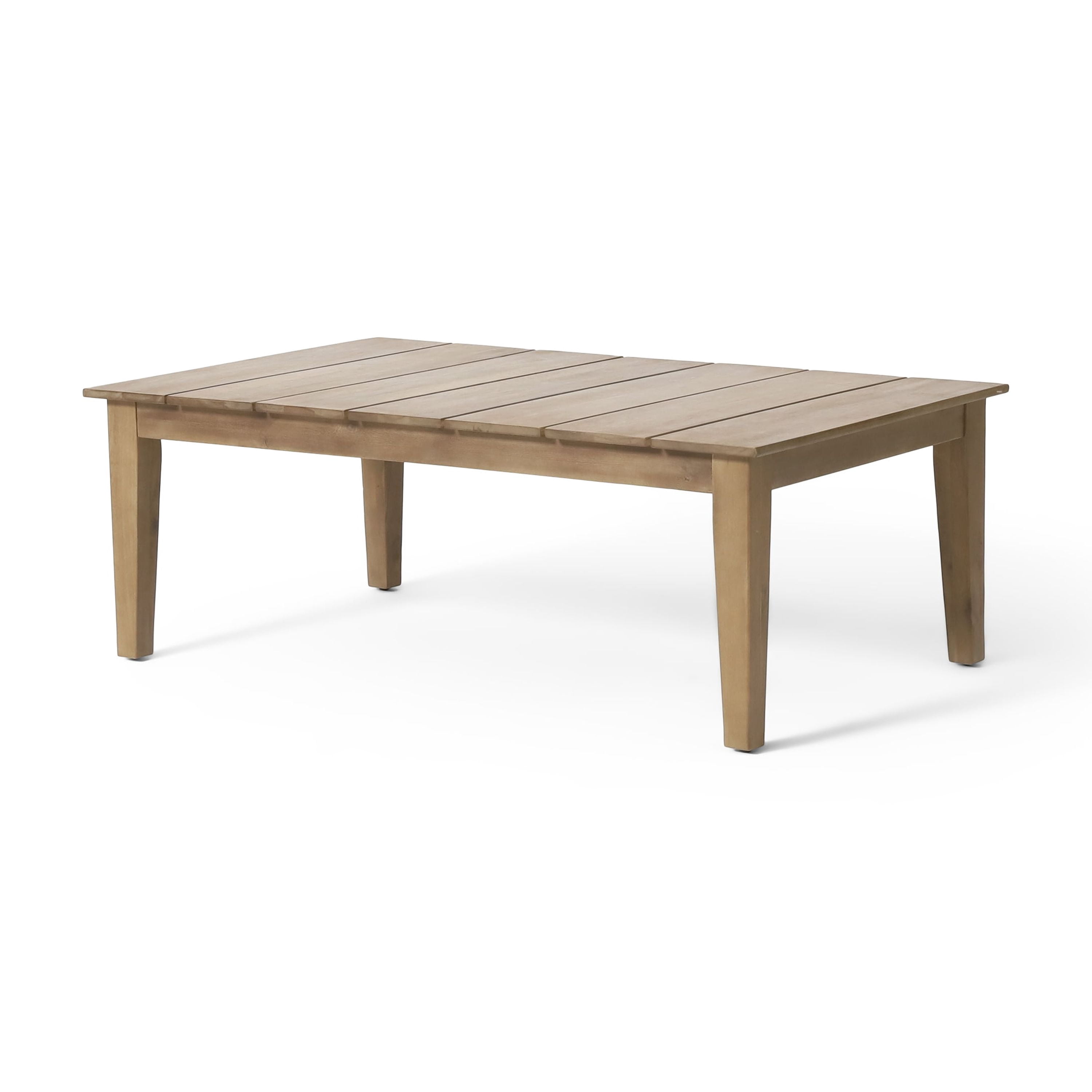 39.5-Inch Acacia Wood Outdoor Coffee Table with Slatted Top and Tapered Legs, Rustic Patio Table for Backyard, Light Brown