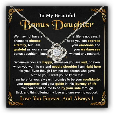 Bonus Daughter Necklace From Stepdad, Step Daughter From Stepmom, Stepdaughter Necklace From Step Dad, Birthday Anniversary Necklaces With Message Card#1023, White Love Knot Necklace