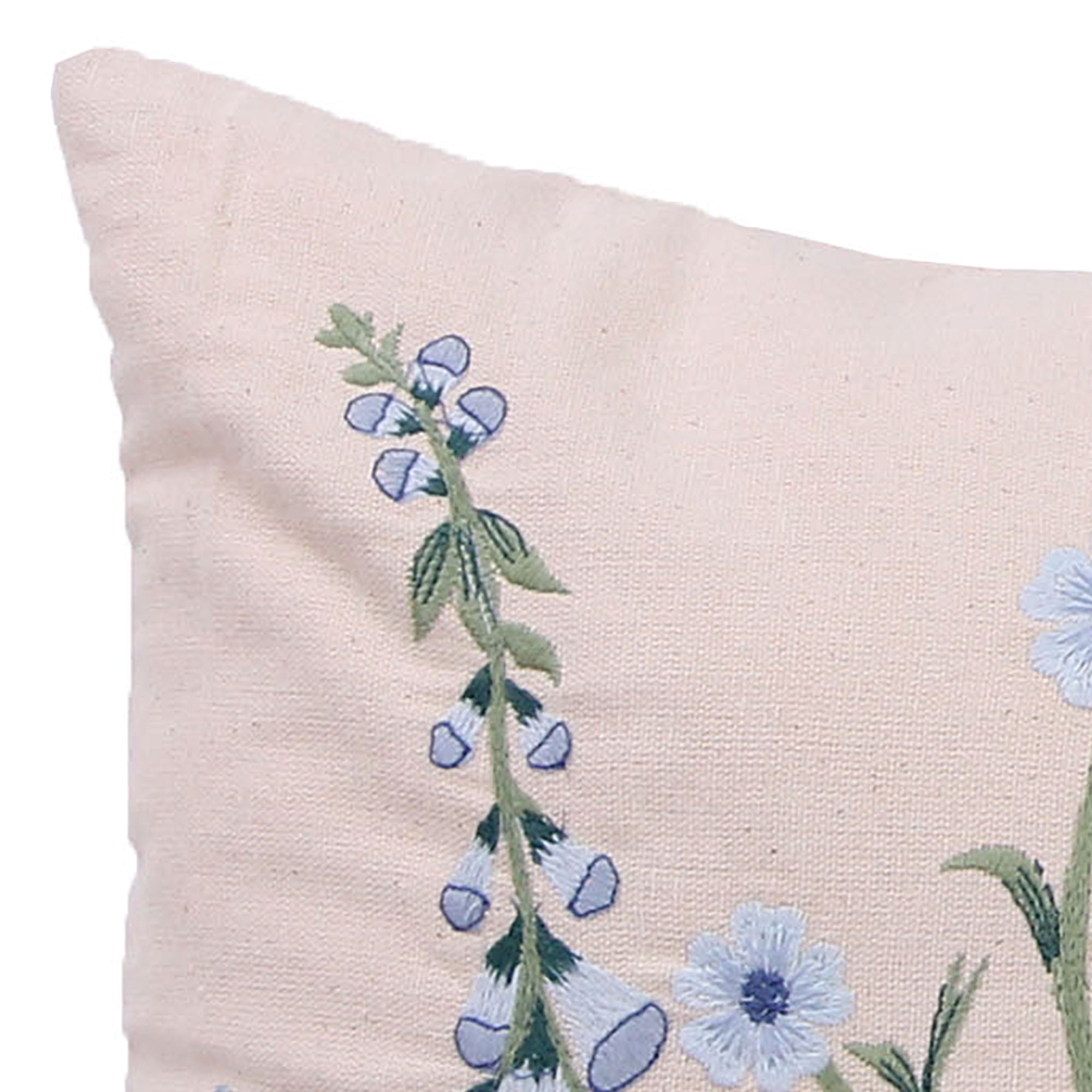 Jordan Manufacturing 20" x 14" Blue, Cream and Green Bluebells Floral Rectangular Reversible Lumbar Throw Pillow with Embroidery Accent