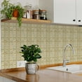 thumbnail image 3 of Mi Alma Removable Vinyl Floral Dark Khaki Backsplash Tile Stickers, 24pcs, 3 of 14