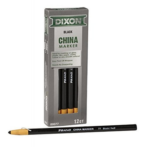 Dixon Phano PeelOff China Marker Pencils, Black, 12Count (00077