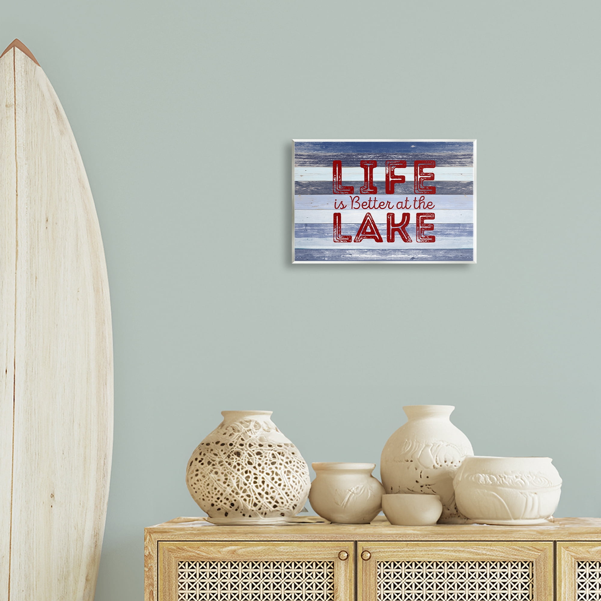 Stupell Industries Life At Lake Striped Coastal Painting Unframed Art Print Wall Art, 15 x 10
