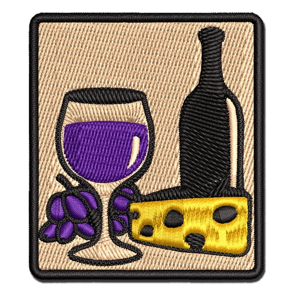 Wine and Cheese Applique Multi-Color Embroidered Iron-On Patch - 2.5 Inch Small