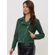 thumbnail image 2 of Chaquecorde mujer Soft Moto Zip Up Pockets Chaquetas de motociclisde gamusintétiVerde Oscuro XL, 2 of 6