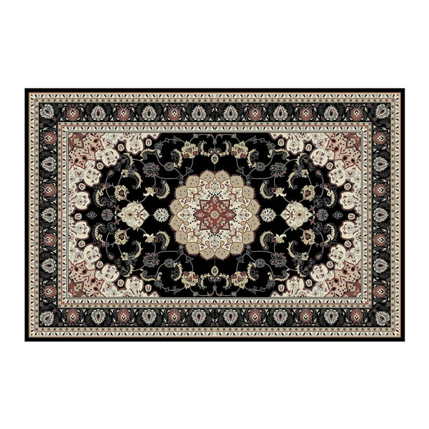 Alfombra estilo bohemio para sala de estar, grande, lavable, de 180 x 119 cm, para dormitorio y cocina, suave, antideslizante, de pelo corto, color negro.