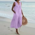 thumbnail image 1 of CHUANK Robes pour Femmes en Liquidation à Moins de 5,00 $ Robe Maxi Blanche pour Femmes Uni Col en V Sans Manches Robe à Boutons Coton Lin Longues Robes d'Été pour Femmes, 1 of 5