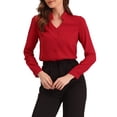 thumbnail image 4 of INSPIRE CHIC Women's Elegant V Neck Long Sleeves Button Down Shirt L Red, 4 of 5