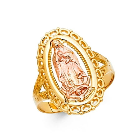 Symbol Cut Out Ring - 14k Two Tone Italian Gold 20mm Oval Circle Cut Out De Virgen Guadalupe Religious Ring Size 6.5 Available All Sizes