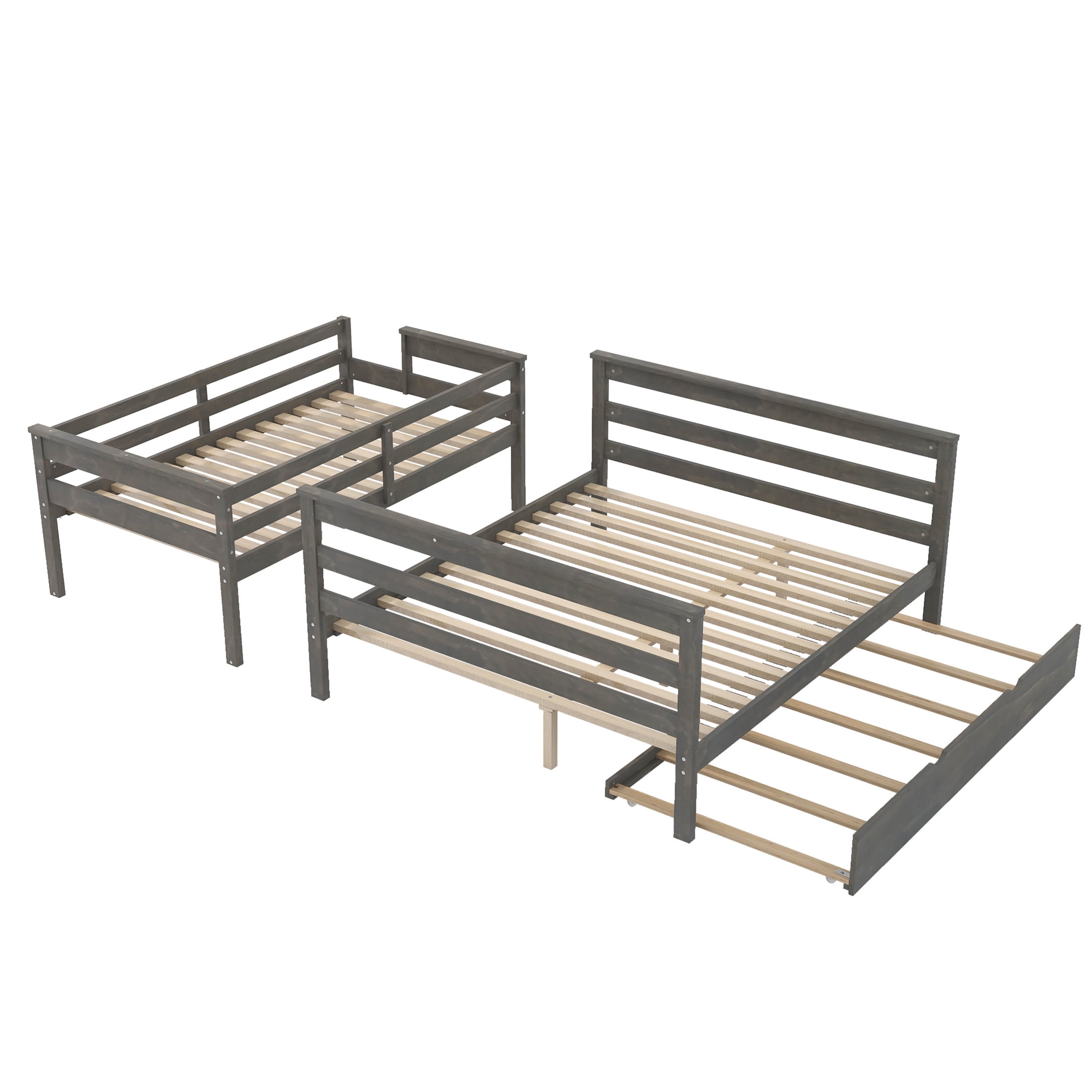 Noble House Zahra Twin XL over Queen Detachable Bunk Bed with Pull-out Guest Trundle, 3-in-1 Sleeping Solution, Grey