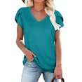 thumbnail image 2 of JINMGG Womens Tops,Fashion Women Casual Petal Sleeve Short Sleeve V-Neck Solid Tops Blouse Sky Blue M, 2 of 6