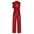 thumbnail image 1 of inlzdz Combinaison Longue Taille Haute pour Enfants avec Ceinture, à Volants, Col Rond, Manches Courtes, Rouge 10, 1 of 5