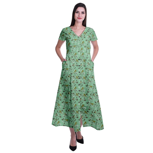 Moomaya Robe Longue Maxi pour Femmes à Manches Courtes, Robe Formelle/décontractée avec Poches P-TTG