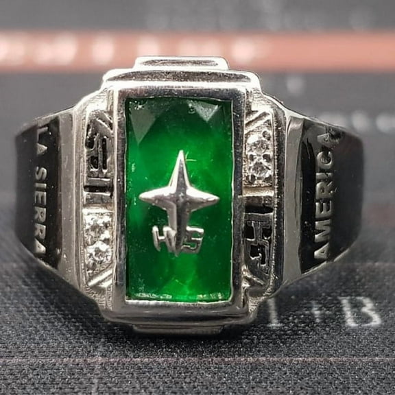 Unique Sterling Silver CZ Rectangle Gemstone Custom High School Class Ring for College & University Students, Graduation Ring for Him