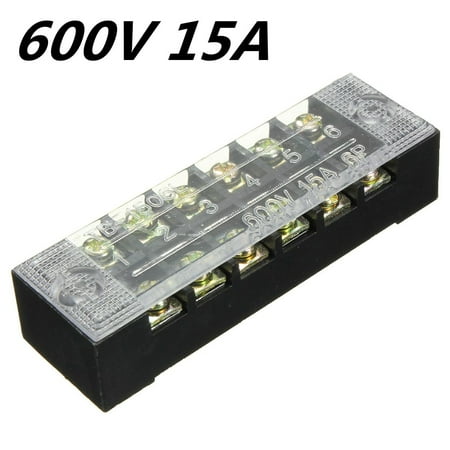 Barrier Terminal - ELEGIANT 600V/15A 6P Dual Row Barrier Terminal Panel Bar Wire Block Connect Screw Strip w/ Cover TB-1506