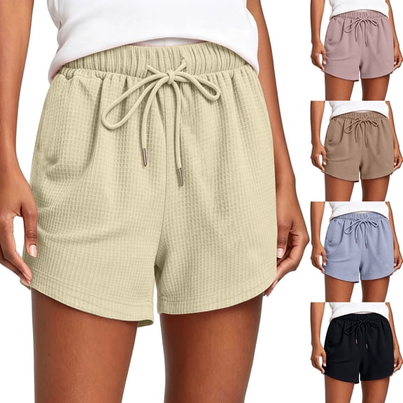 Knit Workout Shorts for Women Ihhxva Cotton Drawstring High Waisted Lightweight Breathable Summer Casual Lounge S-3XL