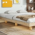 thumbnail image 3 of Floating Platform Bed, Full Size Wood Bed Frame with LED Light, Stylish Low Platform Bed Frame with Wood Slats Support, No Box Spring Needed, Noise Free, Easy Assembly, Natural, 3 of 9