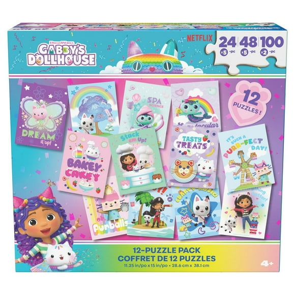 Gabby's Dollhouse, Coffret de 12 puzzles de 24 pièces, 48 pièces et 100 pièces, pour enfants à partir de 4 ans