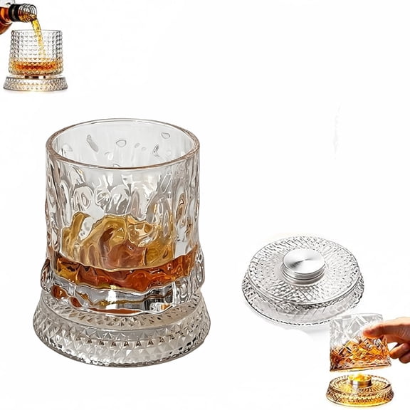 360° Spinning Crystal Tumblers with Stable Base, Whiskey Glasses Set , 9 Oz Rotating Rocks Glasses, Bourbon Scotch Cocktail Glasses, Gifts for Men Dad Husband