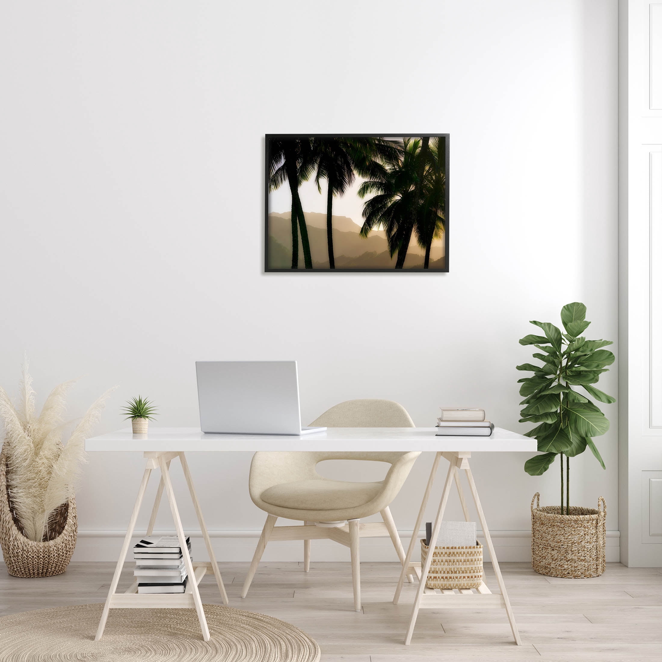 Stupell Industries Sunlit Palm Trees Mountain Peaks Photograph Black Framed Art Print Wall Art, Design by Dennis Frates