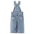 thumbnail image 2 of KIDSCOOL Girls Butterfly Embroidered Denim Overalls Wide Leg Jean Jumpsuit, Light Blue,6-7 Years, 2 of 8