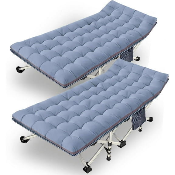 2 Pack 79" L x 32" W x 18" H Oversize XXL Camping Cot with Comfortable Mattress for Adults Extra Wide Cots for Sleeping Heavy Duty Folding Cot Camping Bed with Carry Bag for Home Office Outdoor