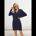 thumbnail image 4 of Vestidos Tipo Suéter Holgados de Otoño con Cuello en V, Larga y por Encima de la Rodilla para Mujer. Azul Oscuro S, 4 of 7