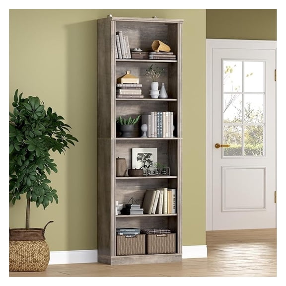 75" Tall Bookshelf, 6-Tier Floor Standing Bookcase with Adjustable Shelves, 24" Wide Open Storage Shelf, Modern Display Organizer for Home Office, Living Room, Bedroom, Study