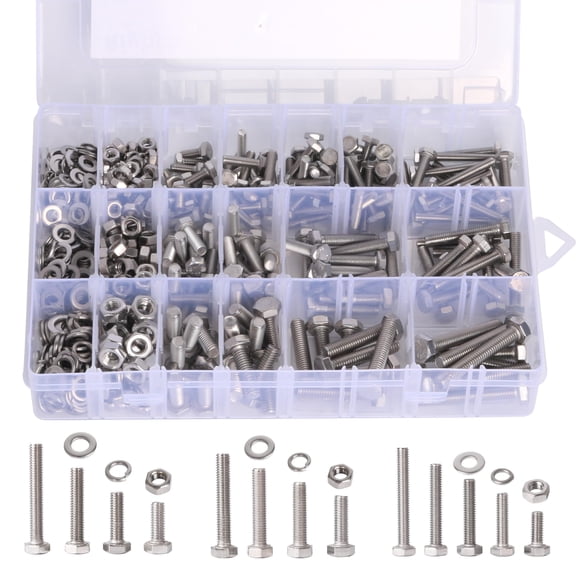 Ensemble Assorti de 620 Pcs M4 M5 M6 Boulons + Écrous Robustes, Acier Inoxydable 304, Ensemble de Vis, Boulons et Écrous à Tête Hexagonale avec Rondelles Plates et à Ressort, Inclus