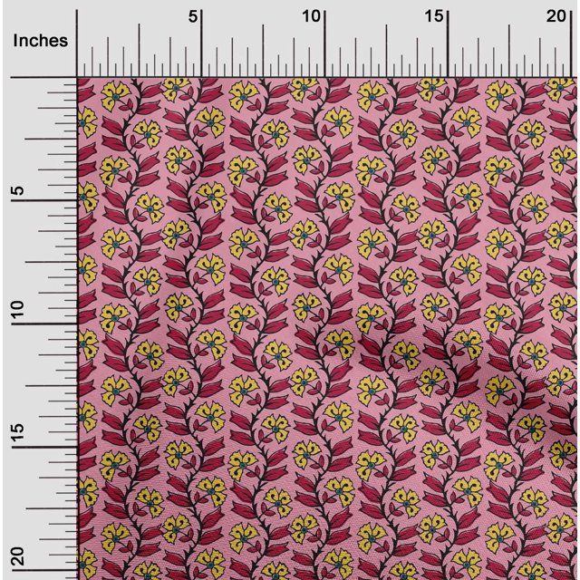 oneOone Cotton Flex Fabric Leaves & Floral Block Printed Craft Fabric BTY 40 Inch Wide