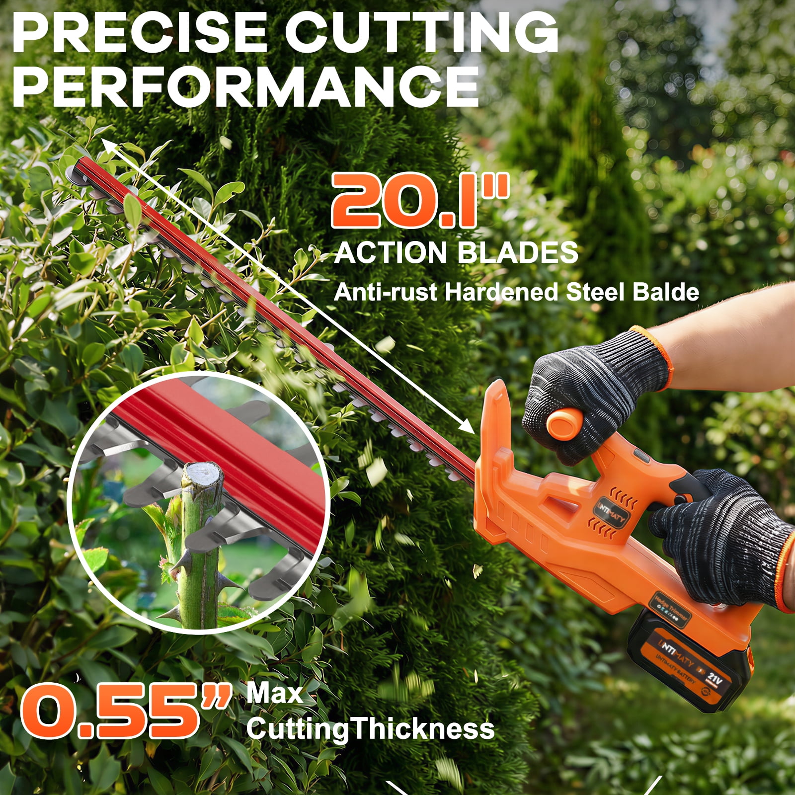 21V Cordless Hedge Trimmer with 21" Dual-Action Blade, UNTIMATY Electric Hedge Cutter with 3.0Ah Battery and Fast Charger for Garden, Shrub, Grass and Lawn, Orange