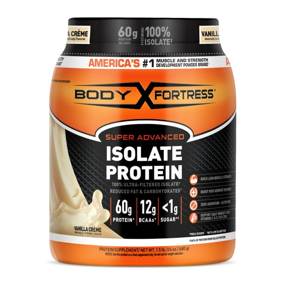 Body Fortress Super Advanced 100% Ultra-filtered Isolate Protein Powder, Vanilla, 1.5lbs (Packaging May Vary)