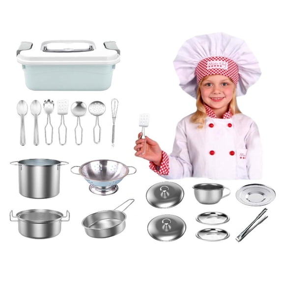 Kids Play Kitchen Accessories Kitchen Pretend Toy Set, Stainless Steel Cookware Cooking Utensils Pan Toys Set Educational Toys for Kids Toddlers Educational Toy Gifts