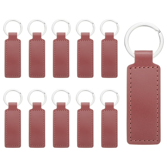 10 Pcs Leather Keychain Blanks Bulk Rectangle Laser Engraving Keychain Leather Key Fob Kit with Key Rings for DIY Supplies Gifts (Date Red, 3.7"x1.2")