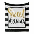 thumbnail image 1 of Saying Soft Flannel Fleece Throw Blanket, Vintage Hand Drawn Lettering Design with Monochrome Stripes Background, Cozy Plush for Indoor and Outdoor Use, 50" x 60", Yellow Black White, by Ambesonne, 1 of 6