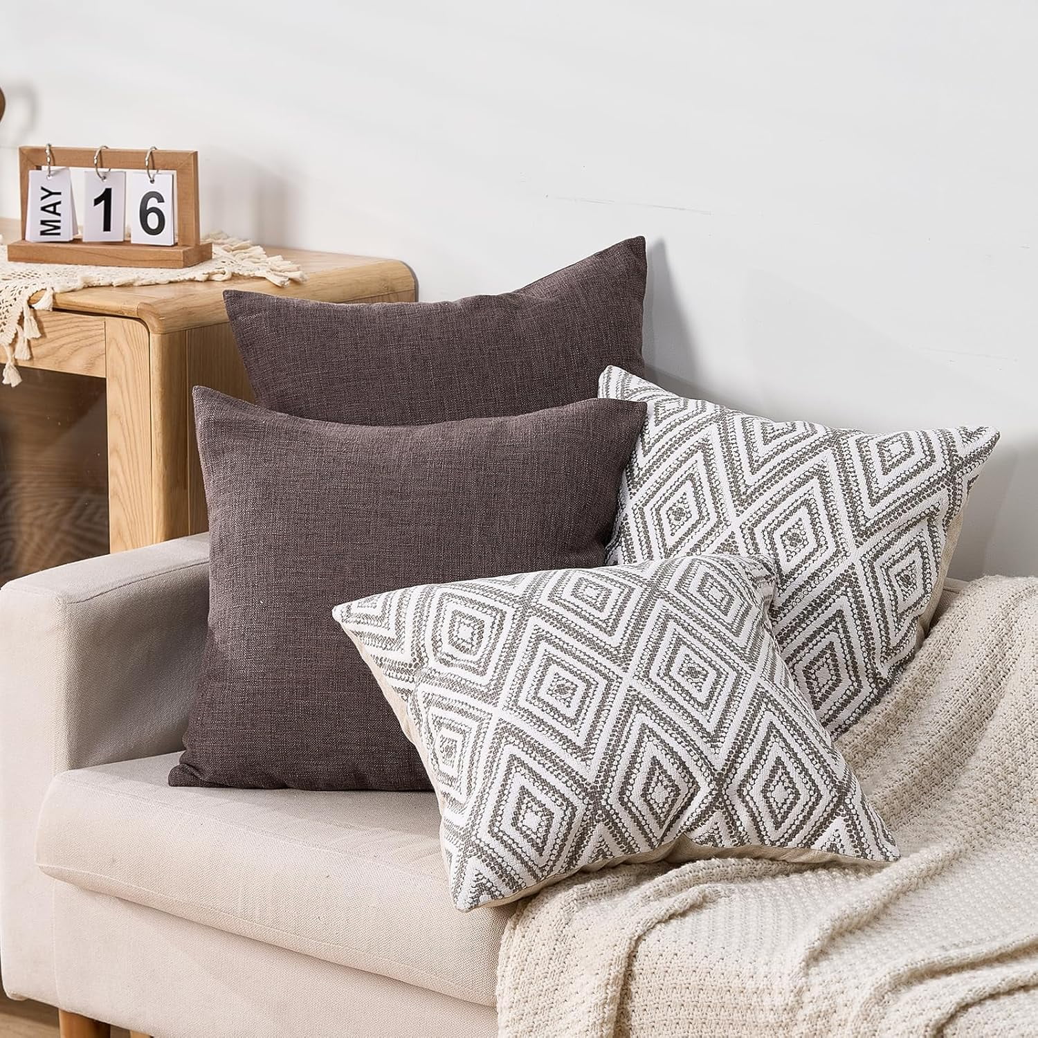 SUSIELADY Throw Pillow Covers Set of 4, 20"x20" Linen Decorative Square Couch Sofa Cushions, Accent Home Decor, Living Room, Bedroom, Chair, Chocolate