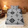 thumbnail image 4 of Manfei Tribal Geometric Diamond Twin Sheets, Vintage Cross Bedding, Black White Gray, Gray Reversible 3-Piece1 Flat Sheet + 1 Fitted Sheet + 1 Pillowcase, 4 of 6