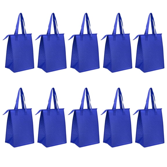 Zipper Insulated Lunch Tote Bags Set of 10, Bulk Pack - Perfect for Work, School, Travel, Outdoor Events - Reflex Blue