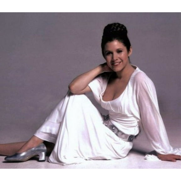 Carrie Fisher - white dress with silver belt and heels Photo Print (10 x 8)